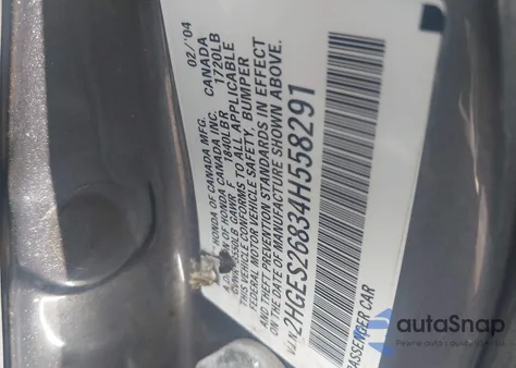 2004 Honda Civic Ex from USA, damaged, VIN 2HGES26834H558291